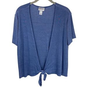 Chico’s Travelers Blue Short Sleeve Tie Top Sz Medium Wrinkle Resistant